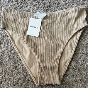 Forever 21 Neutral Ribbed High-Cut Swim Bottoms - Taupe